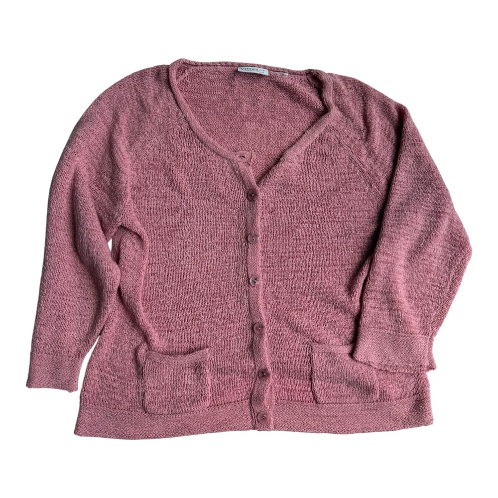 Vintage Villager Liz Claiborne Dusty Pink Textured Loop Knit Cardigan Pockets M